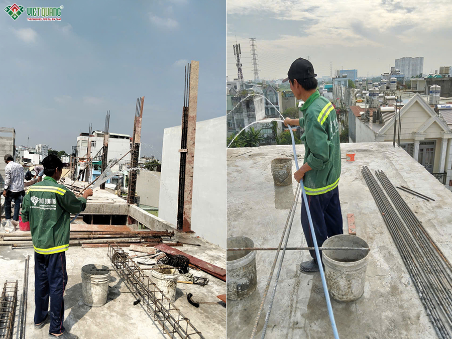 Thi công xây nhà 1 trệt 1 lửng 3 lầu sân thượng 5x22m