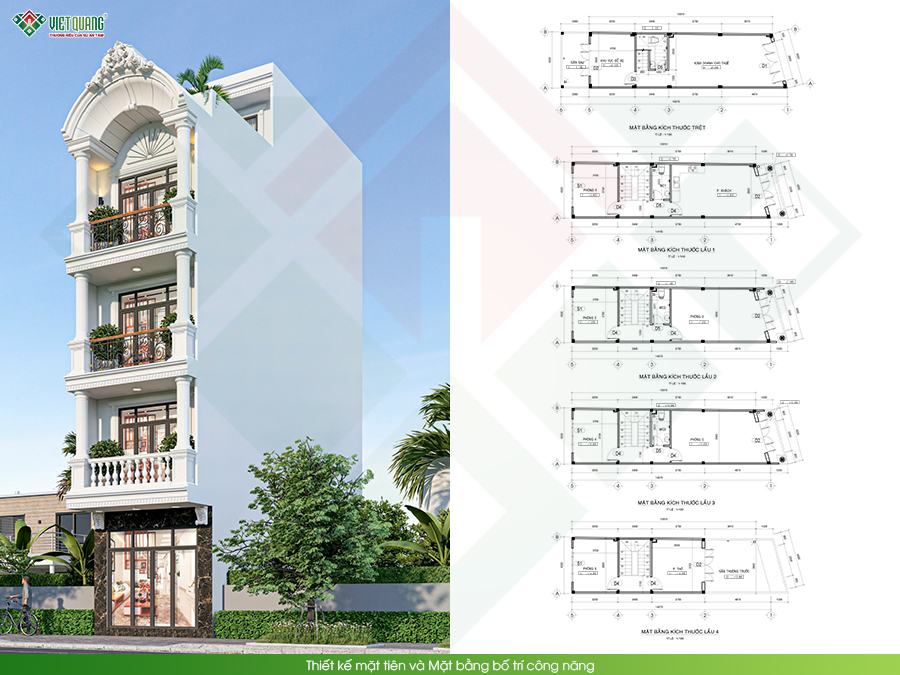 Mẫu thiết kế nhà 5 tầng tân cổ điển 4x16m – Nhà ở kết hợp kinh doanh sang trọng, tối ưu công năng