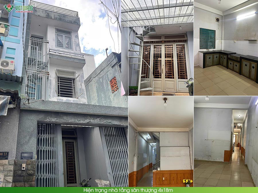 Hiện trạng nhà 3 tầng sân thượng 4x18m