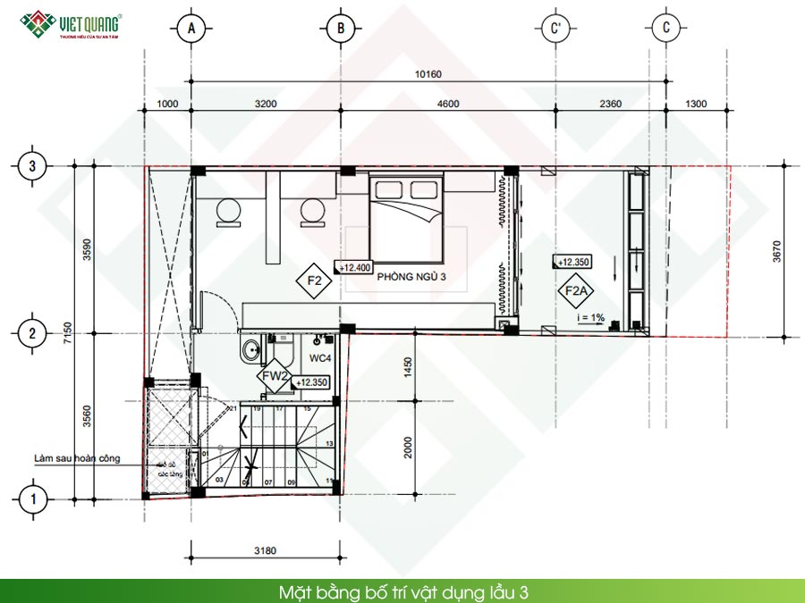 Mặt bằng bố trí vật dụng lầu 3