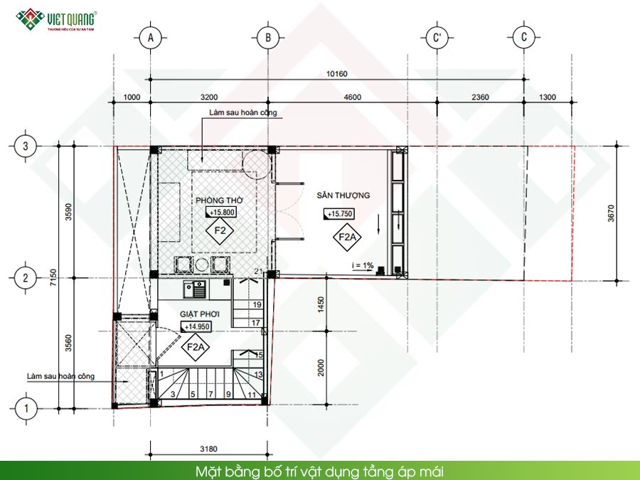 Mặt bằng bố trí vật dụng tầng áp mái