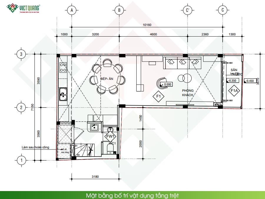 Mặt bằng bố trí vật dụng tầng trệt