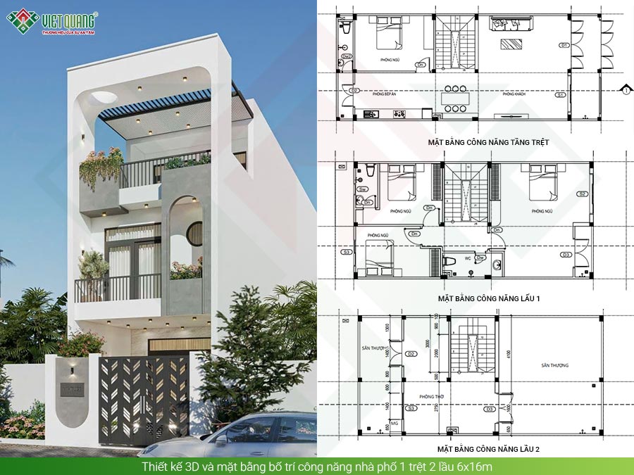 Mẫu thiết kế nhà 1 trệt 2 lầu 6x16m cho gia đình anh Lâm phường Thới An, TPHCM
