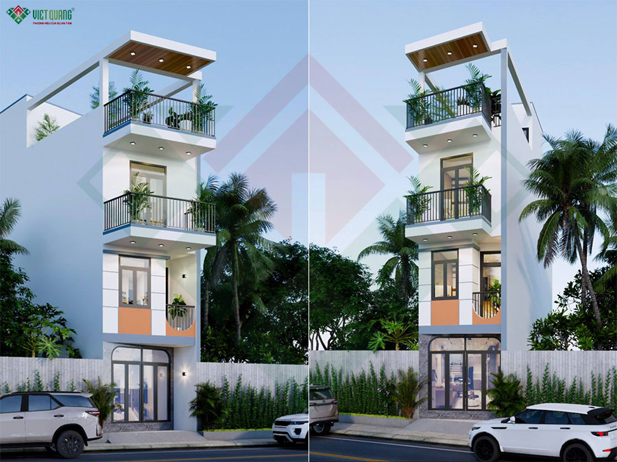 Mẫu thiết kế nhà 1 trệt 1 lầu tum sân thượng 4x12m cho gia đình anh Dũng