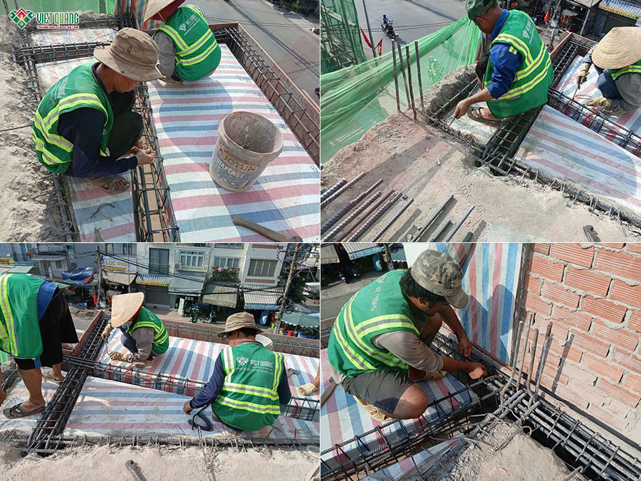 Thi công cố thép dầm sàn bancol lầu 2