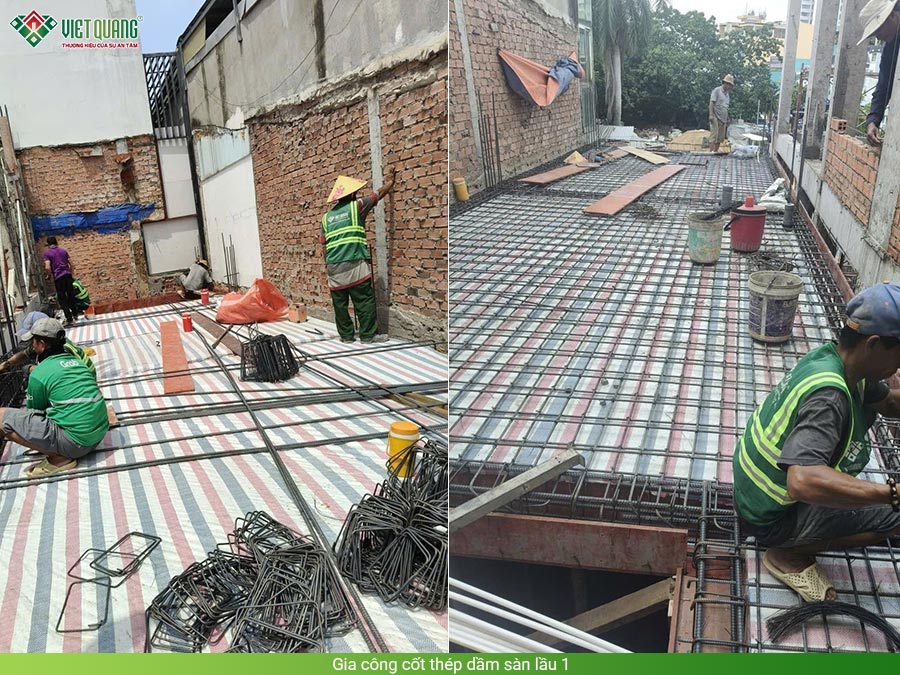 Gia công thép dầm sàn lầu 1