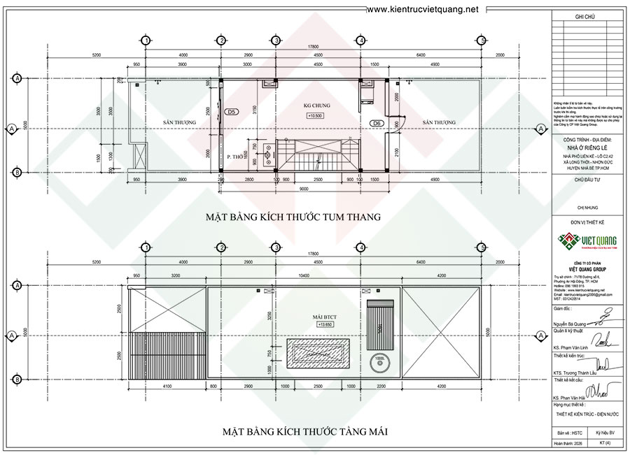 Mặt bằng bố trí công năng tầng mái