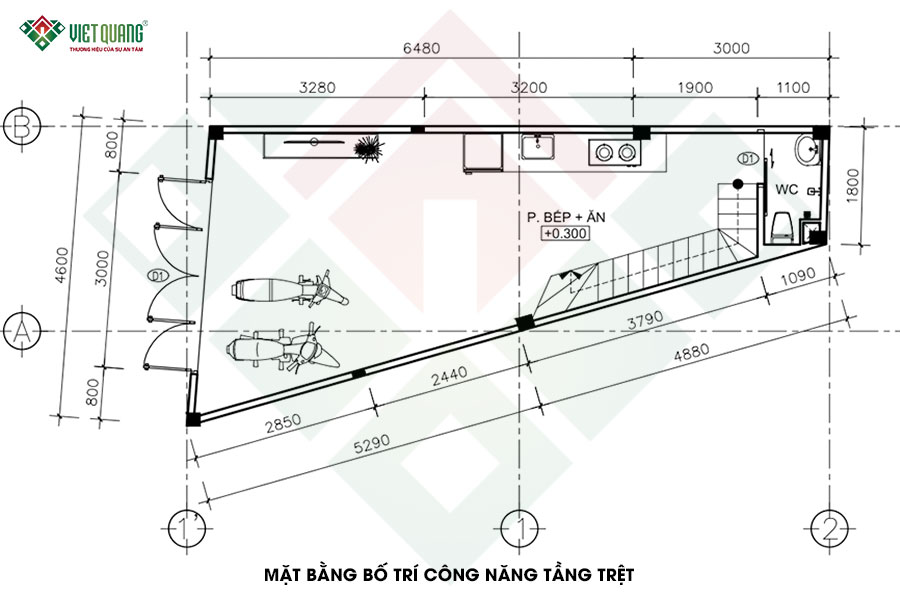 Mặt bằng bố trí công năng tầng trệt