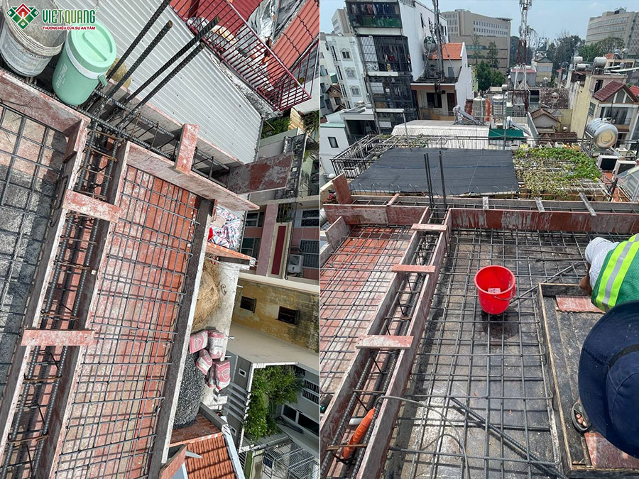 Thi công bo sắt thép mái tầng tum