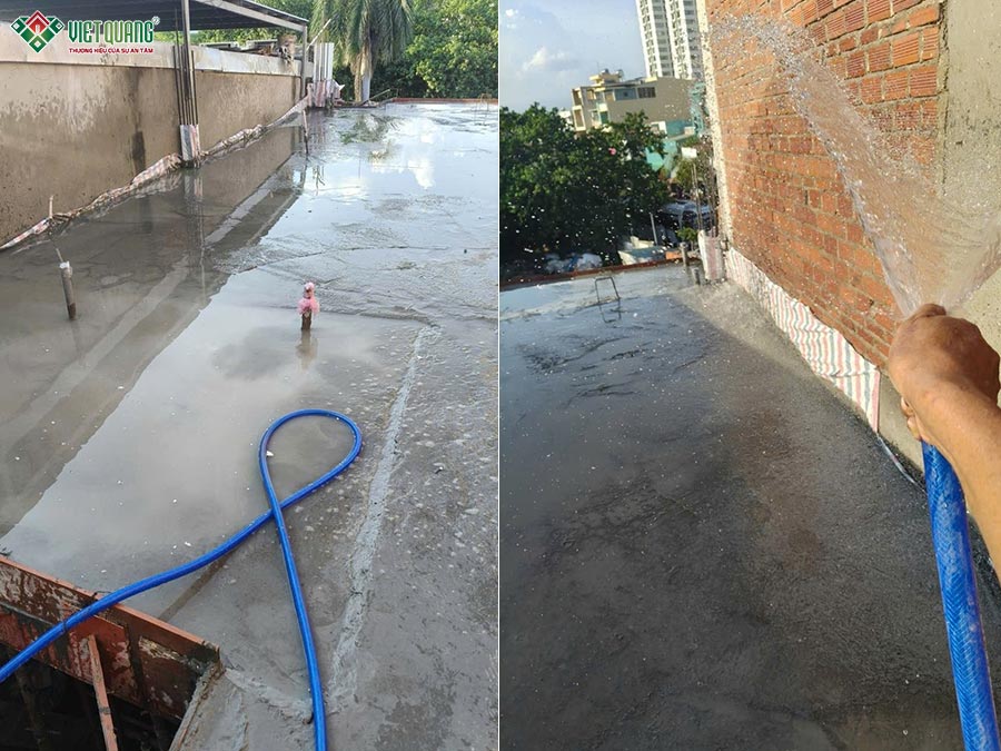 Tưới nước bảo dưỡng bê tông sàn lầu 2