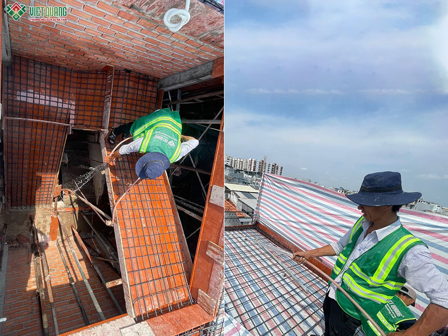 Tưới nước thép sàn trước khi đổ bê tông