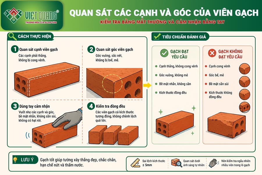 Quan sát các cạnh và góc của viên gạch