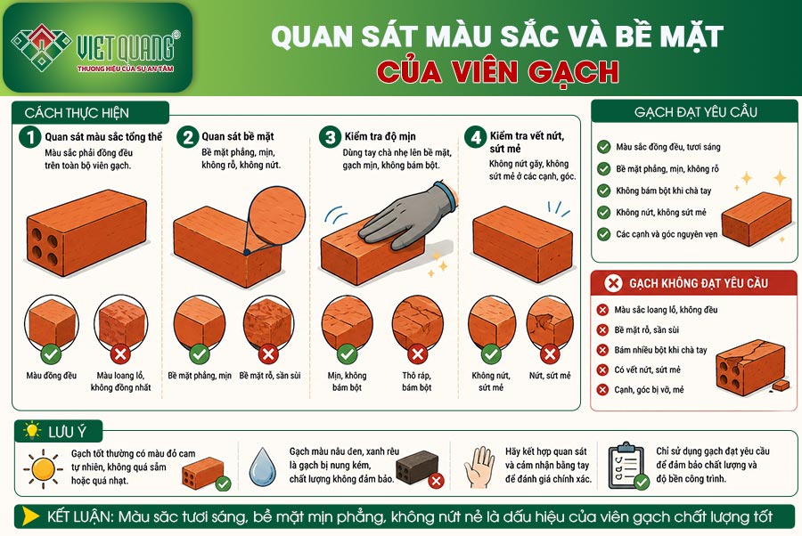 Quan sát màu sắc và bề mặt của viên gạch