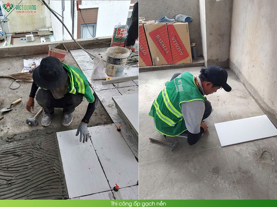 Thợ thi công ốp gạch nền