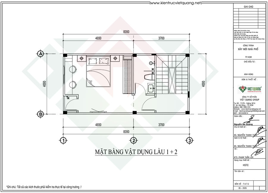 Mặt bằng bố trí công năng lầu 1 + 2