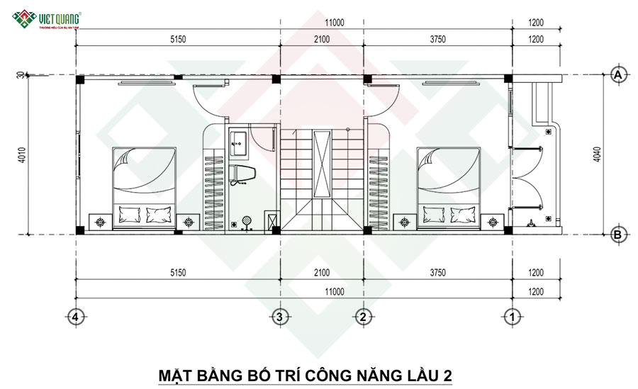 Mặt bằng bố trí công năng lầu 2