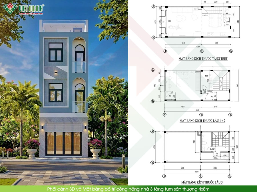 [Đang thi công] Thiết kế thi công trọn gói nhà phố 3 tầng tum sân thượng 4x8m anh Hùng tại phường Nhiêu Lộc 