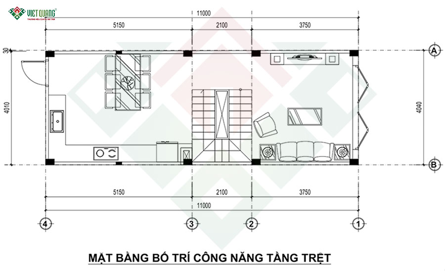 Mặt bằng bố trí công năng tầng trệt