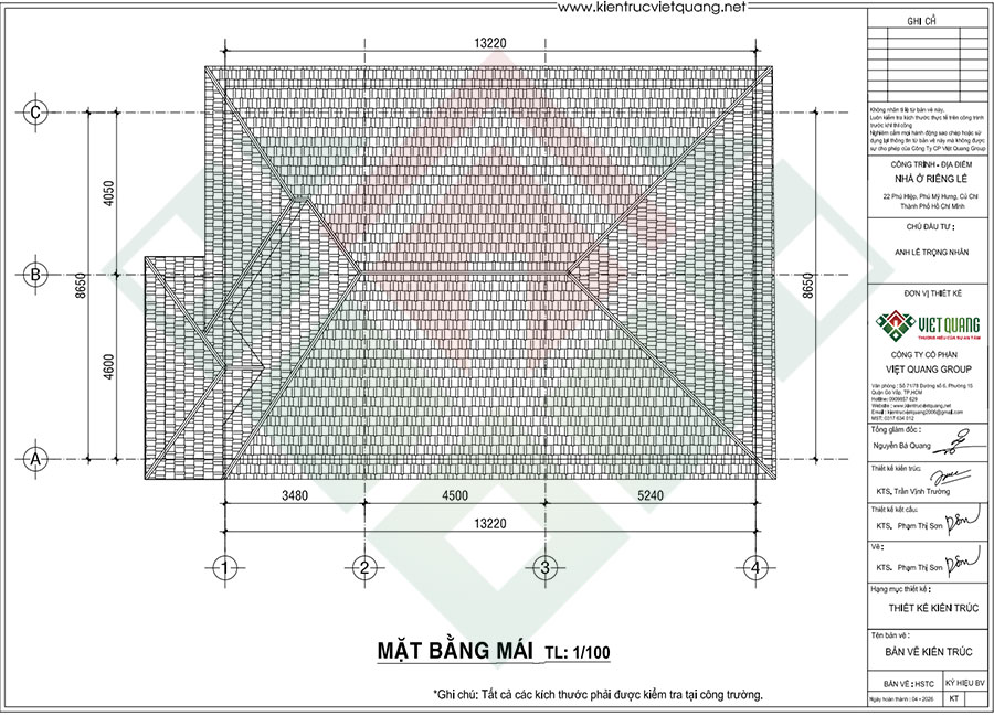 Mặt bằng mái biệt thự 1 tầng mái Nhật