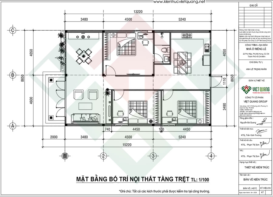 Mặt bằng tầng trệt biệt thự 1 tầng mái Nhật