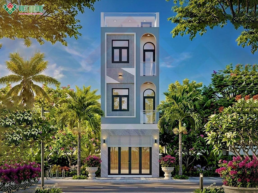Mẫu thiết kế nhà 3 tầng tum sân thượng 4x8m