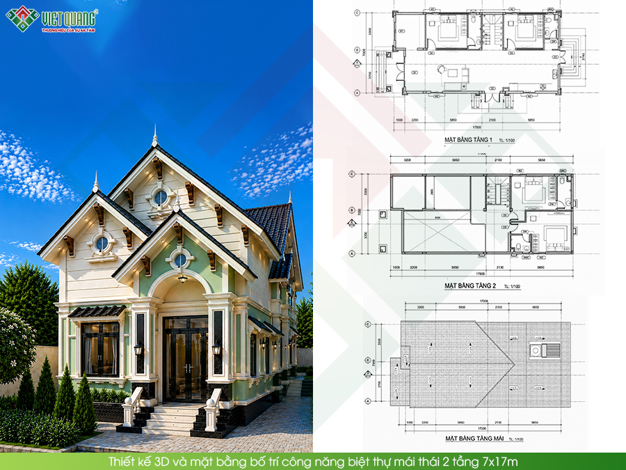 Thiết kế biệt thự 2 tầng mái Thái 7x17m tân cổ điển – Không gian sống sang trọng và tiện nghi cho gia đình nhiều thế hệ 