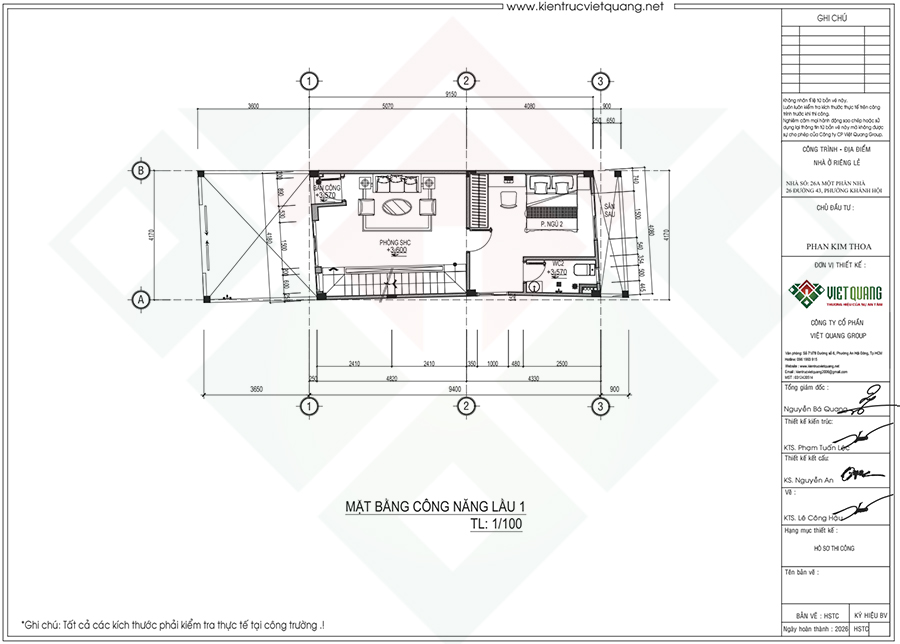 Mặt bằng bố trí công năng lầu 1