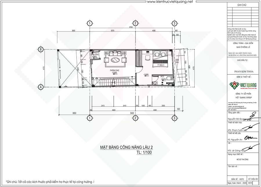 Mặt bằng bố trí công năng lầu 2