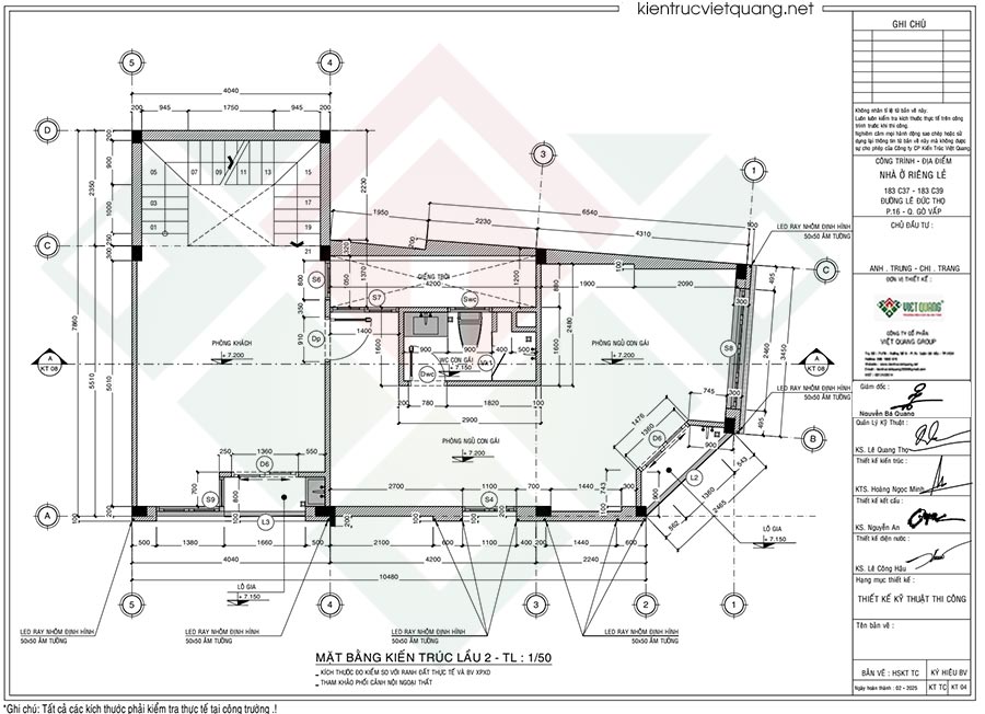 Mặt bằng bố trí công năng lầu 2