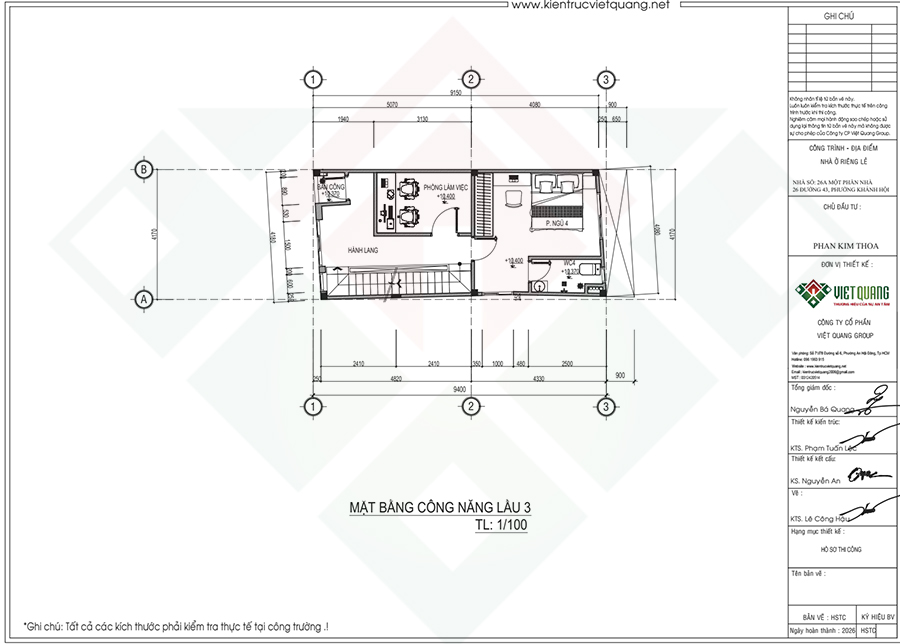 Mặt bằng bố trí công năng lầu 3