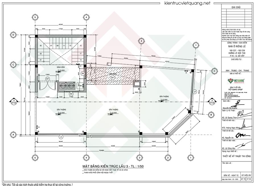 Mặt bằng bố trí công năng lầu 3