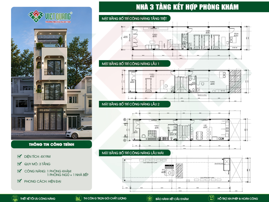 Thiết kế nhà phố 3 tầng kết hợp phòng khám