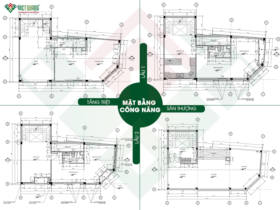 Mặt bằng bố trí công năng nhà 3 tầng 7x13m 2 mặt tiền