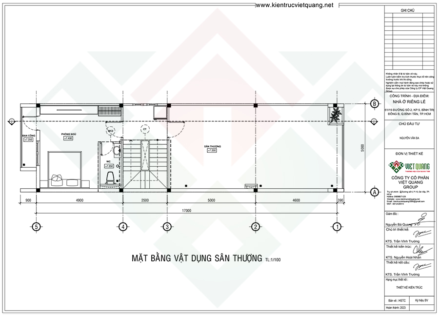 Mặt bằng bố trí công năng tầng tum sân thượng