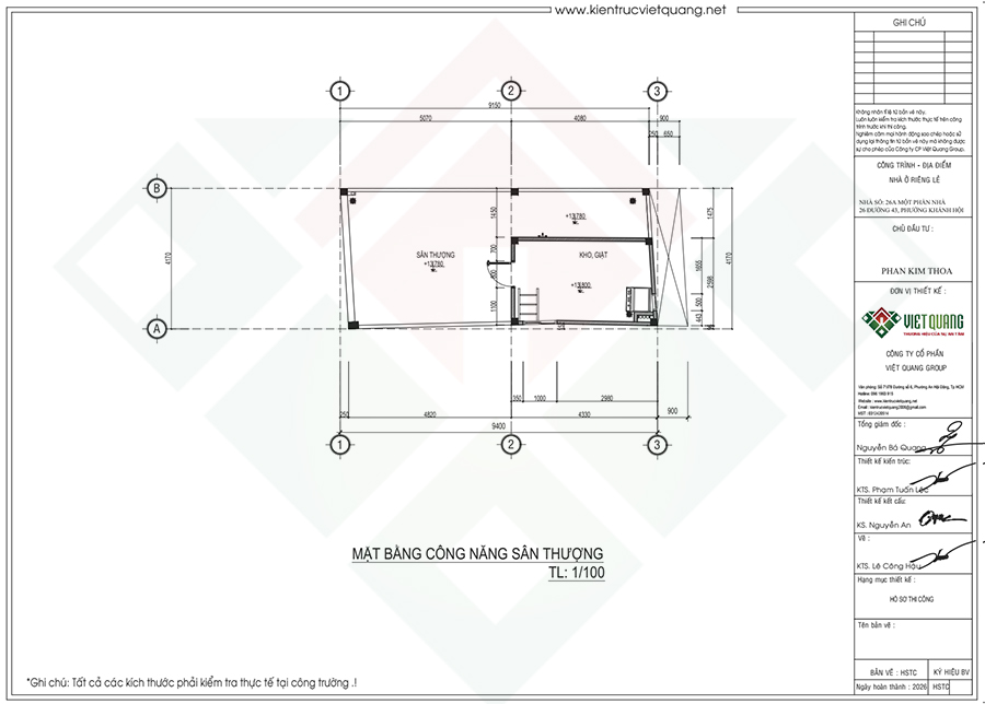 Mặt bằng bố trí công năng sân thượng