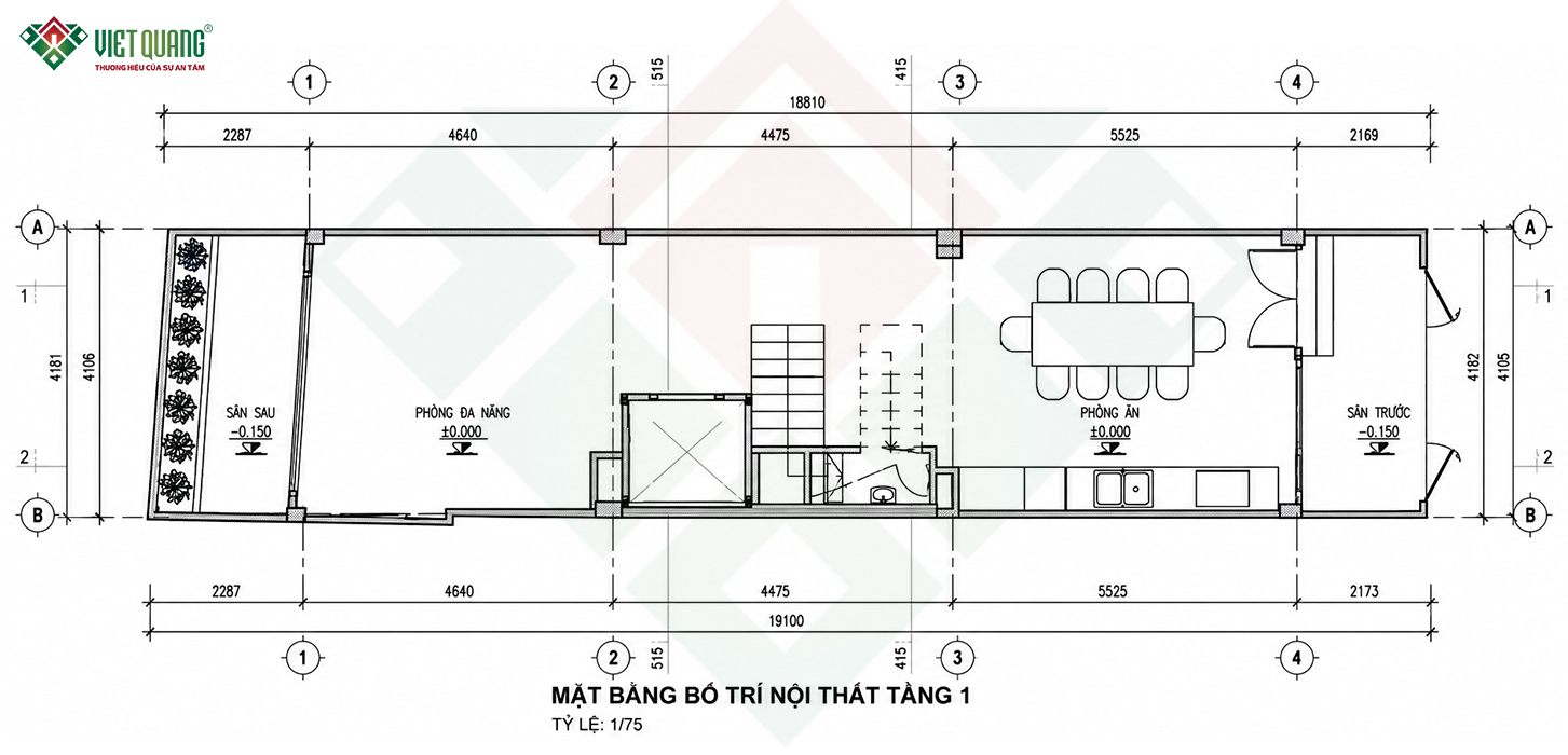 Mặt bằng bố trí nội thất tầng 1