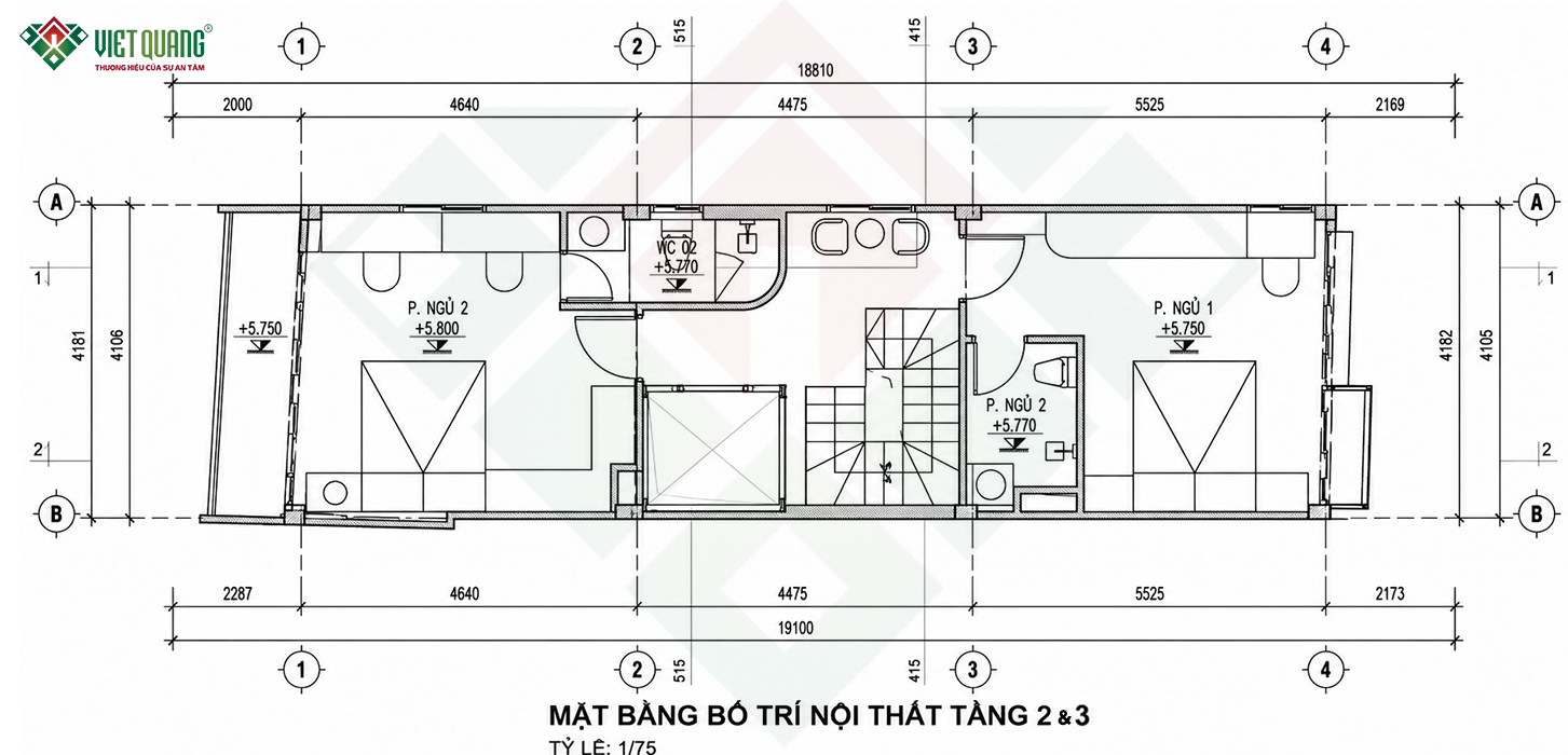 Mặt bằng bố trí nội thất tầng 2 và 3