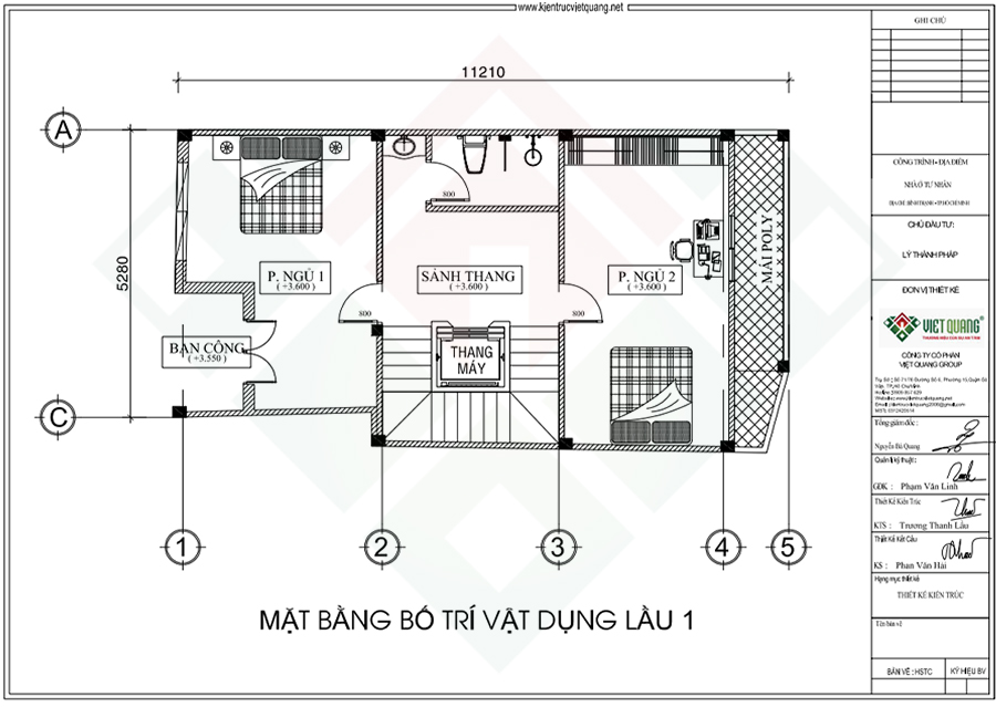 Mặt bằng bố trí vật dụng lầu 1