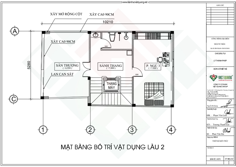 Mặt bằng bố trí vật dụng lầu 2