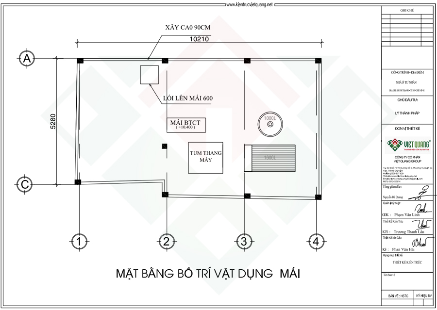 Mặt bằng bố trí vật dụng mái