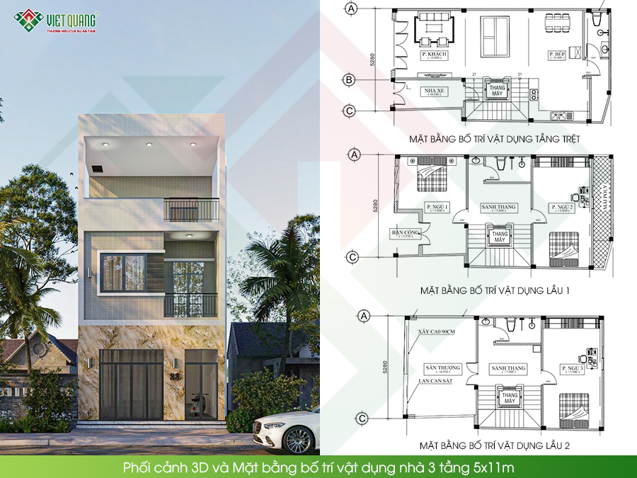 [Đang thi công] Thi công nhà 3 tầng sân thượng 5x11m có thang máy cho gia đinh anh Pháp quận Bình Thạnh 