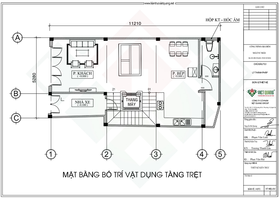 Mặt bằng bố trí vật dụng tầng trệt