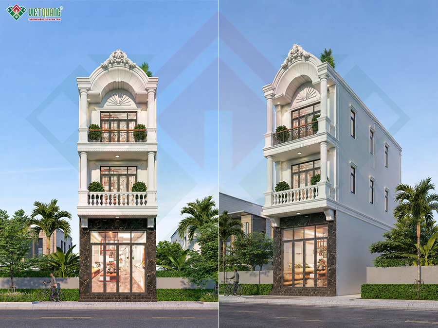 Mẫu thiết kế nhà 3 tầng tan cổ điển 4x16m kết hợp kinh doanh