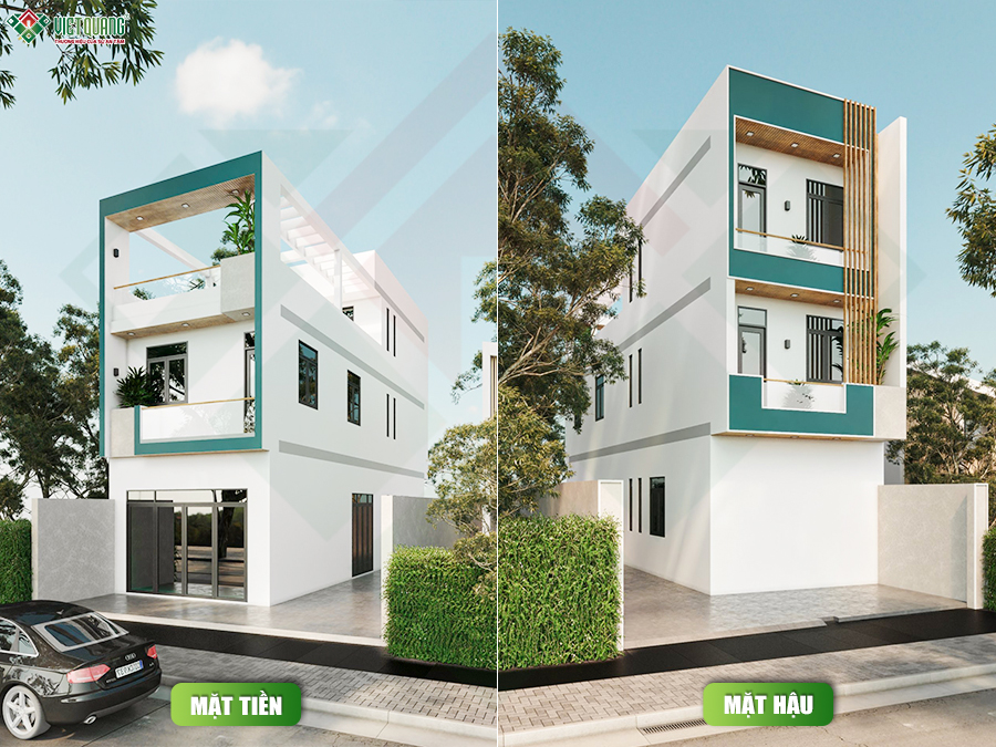 Mẫu thiết kế nhà 2 tầng tum sân thượng 5x17m