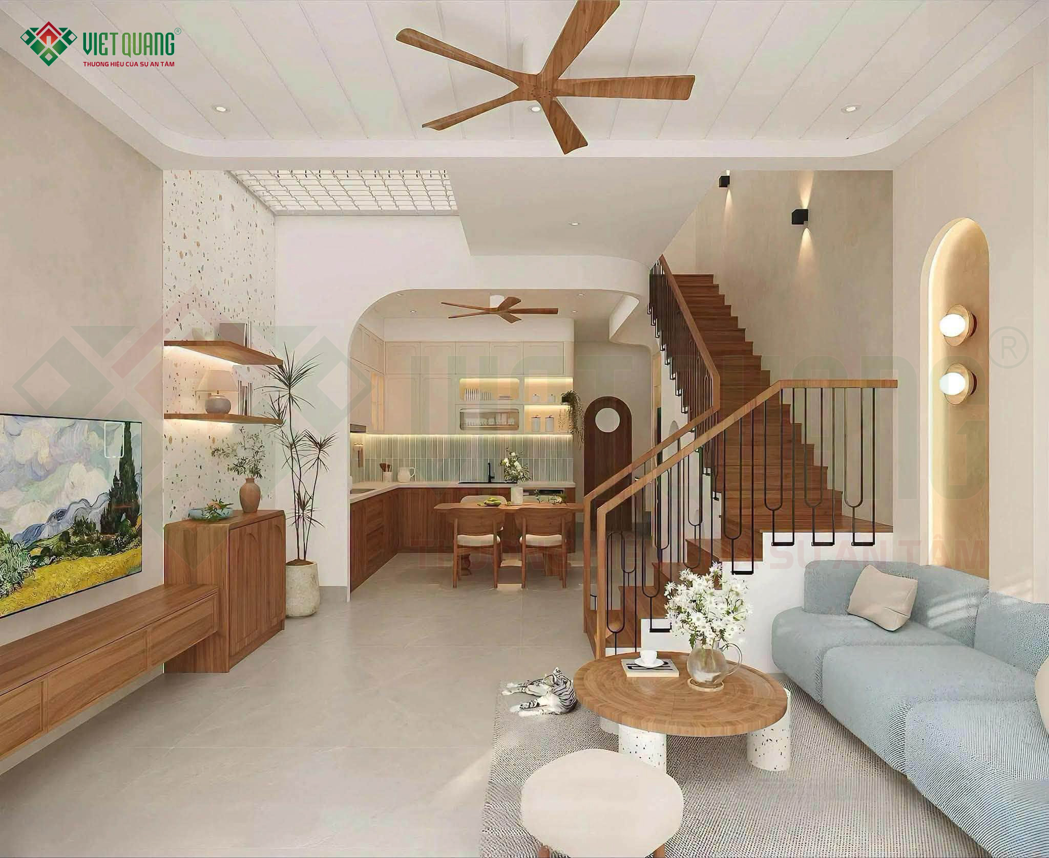 Phối cảnh thiết kế 3D nhà phố 3 tầng 4x18m