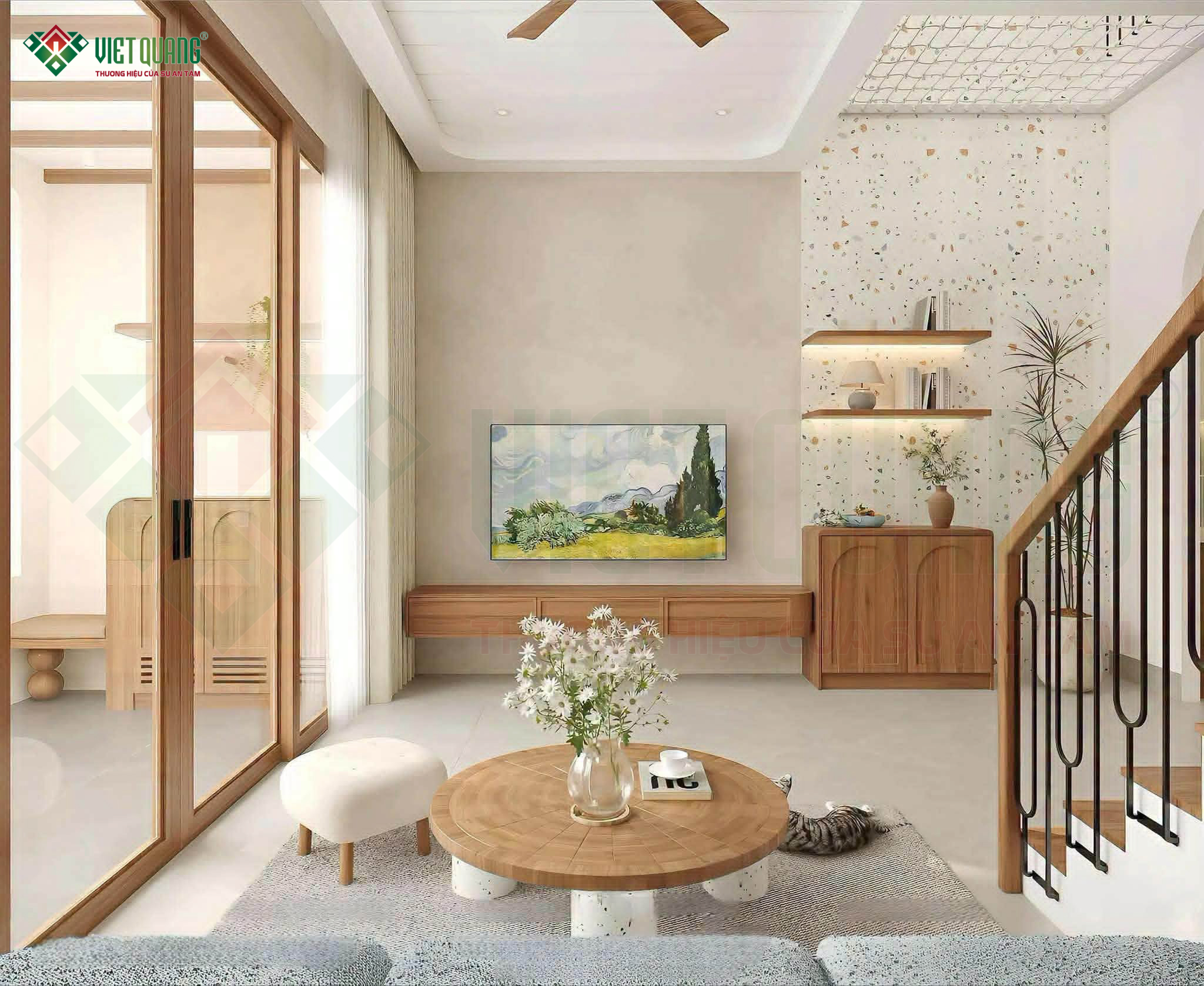 Phối cảnh thiết kế 3D nhà phố 3 tầng 4x18m