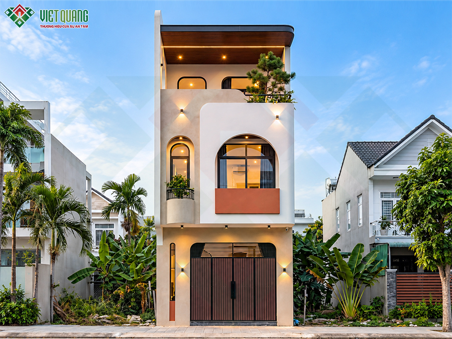Thiết kế nhà phố 3 tầng 4x18m hiện đại với đường cong mềm mại và không gian nội thất ấm áp