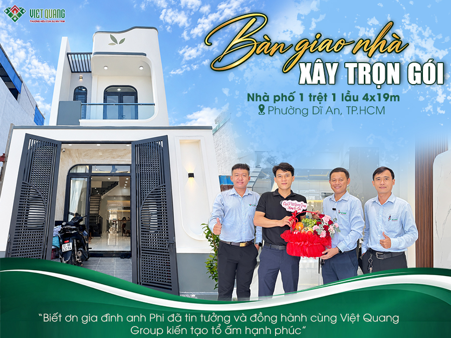 Bàn giao nhà xây trọn gói phường Dĩ An – Nhà phố 1 trệt 1 lầu 4x19m anh Phi