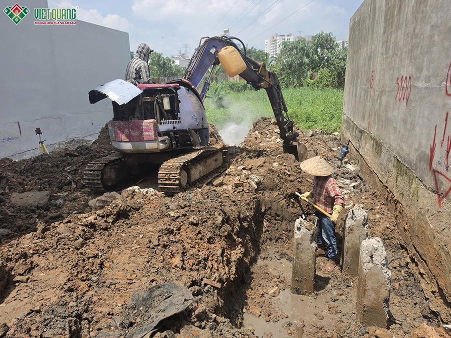 Thi công móng nhà 1 trệt 1 lửng 3 lầu sân thượng 4x28m